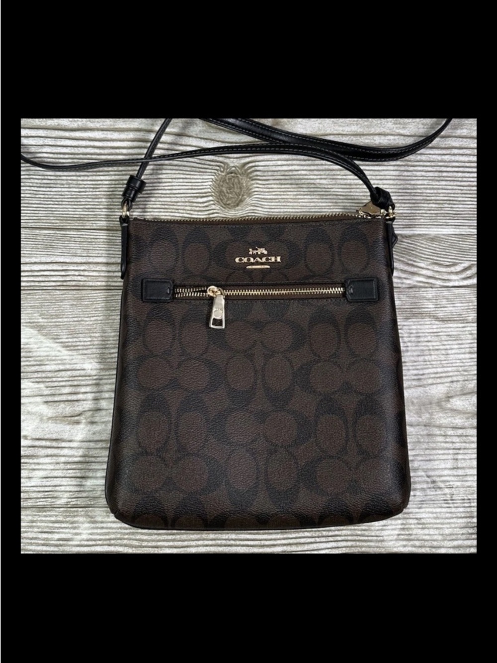 Coach Brown Leather Logo All Over Print Shoulder Crossbody Bag